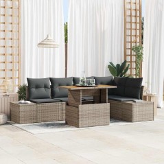 vidaXL Set da Pranzo da Giardino 6 Pezzi con Cuscini Grigio in Poly Rattan e Acacia
