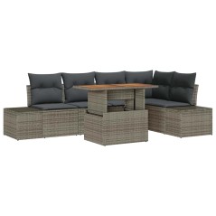 vidaXL Set da Pranzo da Giardino 6 Pezzi con Cuscini Grigio in Poly Rattan e Acacia