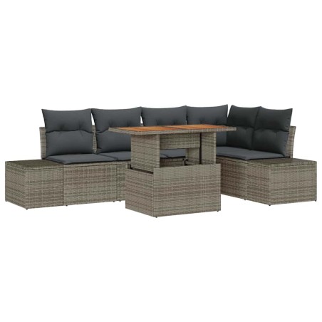 vidaXL Set da Pranzo da Giardino 6 Pezzi con Cuscini Grigio in Poly Rattan e Acacia