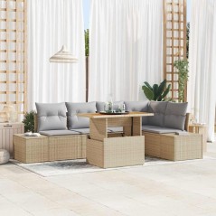 vidaXL Set da Pranzo da Giardino in 6 Pezzi con Cuscini Beige in Rattan Sintetico e Acacia