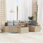 vidaXL Set da Pranzo da Giardino in 6 Pezzi con Cuscini Beige in Rattan Sintetico e Acacia