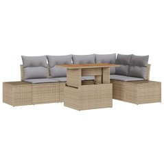 vidaXL Set da Pranzo da Giardino in 6 Pezzi con Cuscini Beige in Rattan Sintetico e Acacia