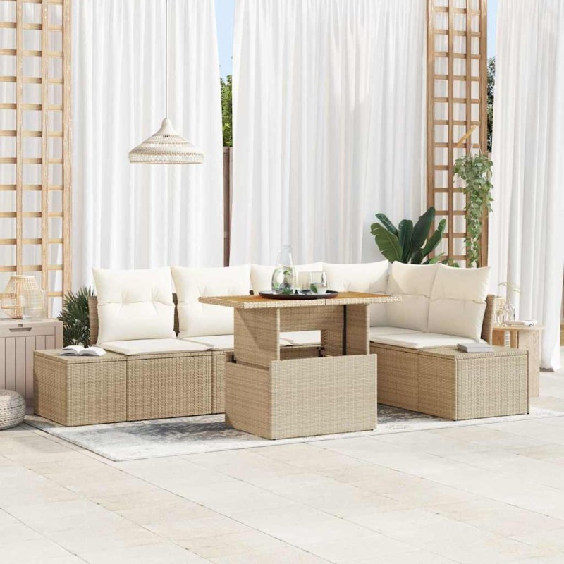 vidaXL Set da pranzo da giardino 6 pezzi in rattan sintetico beige con cuscini