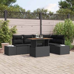 vidaXL Set da Pranzo da Giardino 6 Pezzi con Cuscini Neri in Polyrattan e Acacia