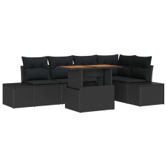 vidaXL Set da Pranzo da Giardino 6 Pezzi con Cuscini Neri in Polyrattan e Acacia