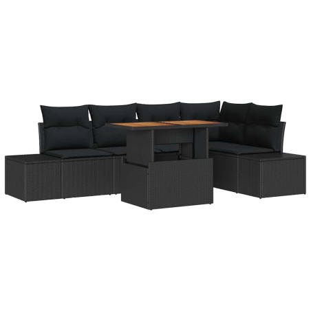 vidaXL Set da Pranzo da Giardino 6 Pezzi con Cuscini Neri in Polyrattan e Acacia