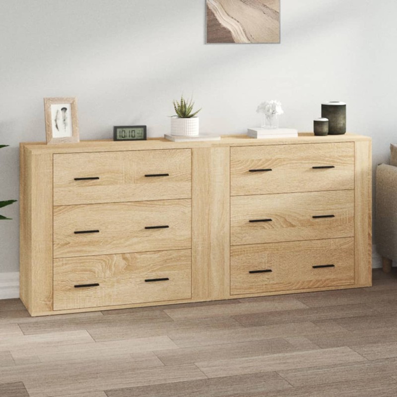 vidaXL Credenze 2 pz Rovere Sonoma in Legno Multistrato vidaXL Credenze 2 pz Rovere Sonoma in Legno Multistrato