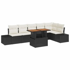 vidaXL Set da Pranzo da Giardino 7 Pezzi con Cuscini in Rattan Nero e Acacia
