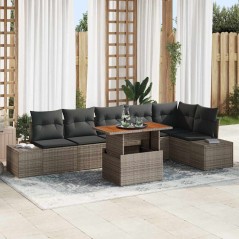 vidaXL Set da pranzo da giardino 7 pezzi con cuscini grigi in rattan sintetico e acacia