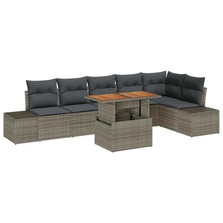vidaXL Set da pranzo da giardino 7 pezzi con cuscini grigi in rattan sintetico e acacia