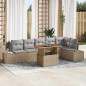 vidaXL Set da Pranzo da Giardino da 7 Pezzi con Cuscini Beige in Polyrattan e Acacia