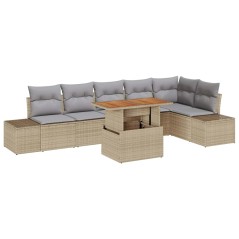 vidaXL Set da Pranzo da Giardino da 7 Pezzi con Cuscini Beige in Polyrattan e Acacia
