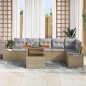 vidaXL Set da Pranzo da Giardino da 7 Pezzi con Cuscini Beige in Polyrattan e Acacia