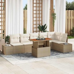 vidaXL Set da pranzo da giardino 7 pezzi con cuscini beige in rattan sintetico e acacia.