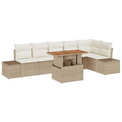 vidaXL Set da pranzo da giardino 7 pezzi con cuscini beige in rattan sintetico e acacia.