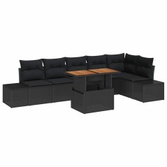 vidaXL Set da pranzo da giardino in 7 pezzi con cuscini in rattan sintetico nero e acacia.