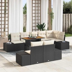vidaXL Set da Pranzo da Giardino 9 Pezzi con Cuscini in Rattan Sintetico Nero e Acacia