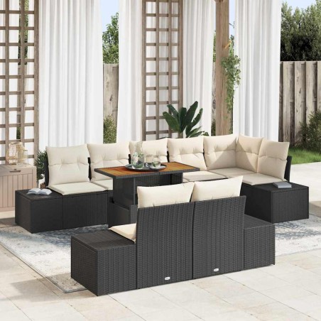 vidaXL Set da Pranzo da Giardino 9 Pezzi con Cuscini in Rattan Sintetico Nero e Acacia