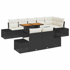 vidaXL Set da Pranzo da Giardino 9 Pezzi con Cuscini in Rattan Sintetico Nero e Acacia