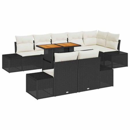 vidaXL Set da Pranzo da Giardino 9 Pezzi con Cuscini in Rattan Sintetico Nero e Acacia