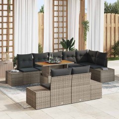 vidaXL Set da Pranzo da Giardino 9 Pezzi con Cuscini Grigio in Rattan Sintetico e Acacia