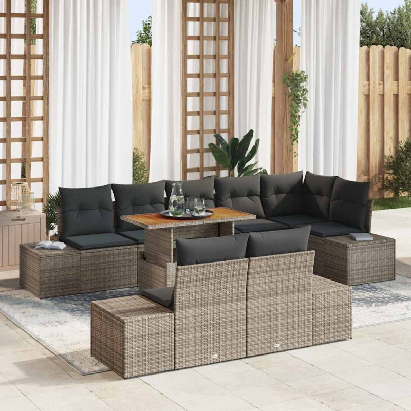 vidaXL Set da Pranzo da Giardino 9 Pezzi con Cuscini Grigio in Rattan Sintetico e Acacia vidaXL Set da Pranzo da Giardino 9 Pezzi con Cuscini Grigio in Rattan Sintetico e Acacia