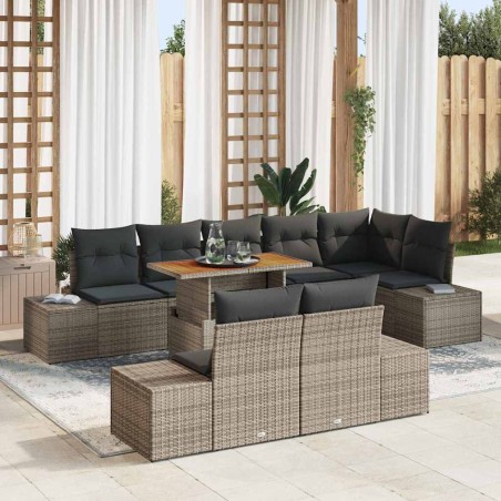 vidaXL Set da Pranzo da Giardino 9 Pezzi con Cuscini Grigio in Rattan Sintetico e Acacia