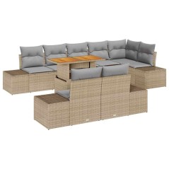 vidaXL Set da Pranzo per Giardino 9 Pezzi con Cuscini in Rattan Poliestere Beige e Acacia