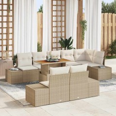 vidaXL Set da pranzo da giardino 9 pezzi con cuscini beige in polirattan e acacia