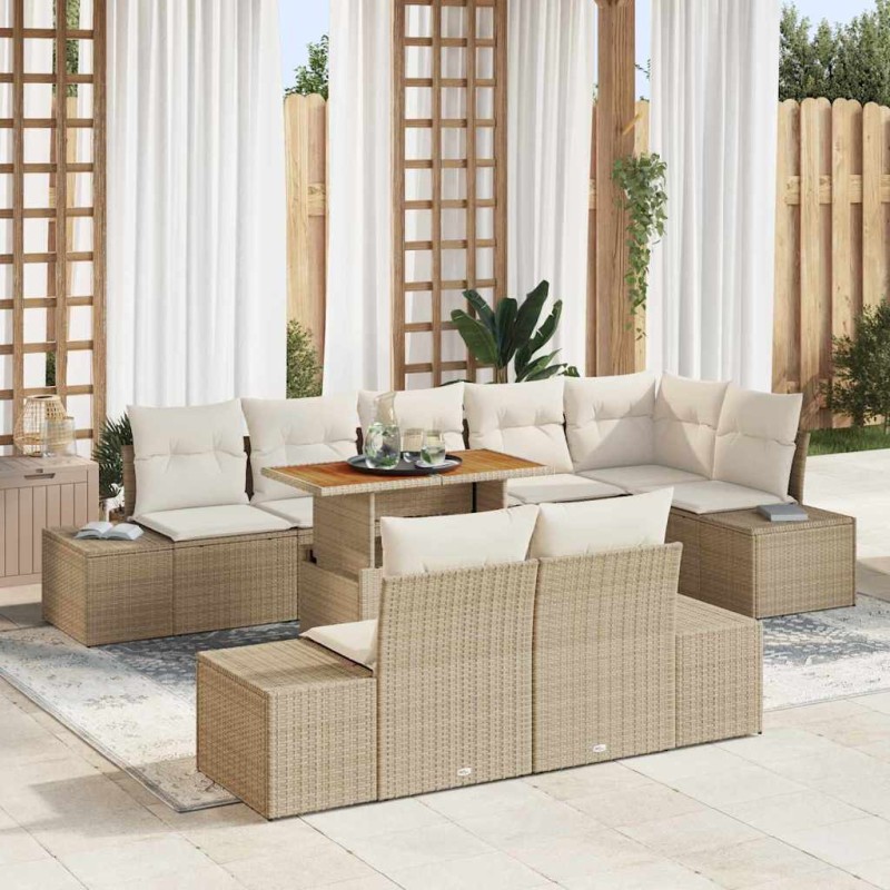 vidaXL Set da pranzo da giardino 9 pezzi con cuscini beige in polirattan e acacia vidaXL Set da pranzo da giardino 9 pezzi con cuscini beige in polirattan e acacia