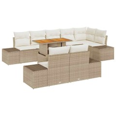 vidaXL Set da pranzo da giardino 9 pezzi con cuscini beige in polirattan e acacia