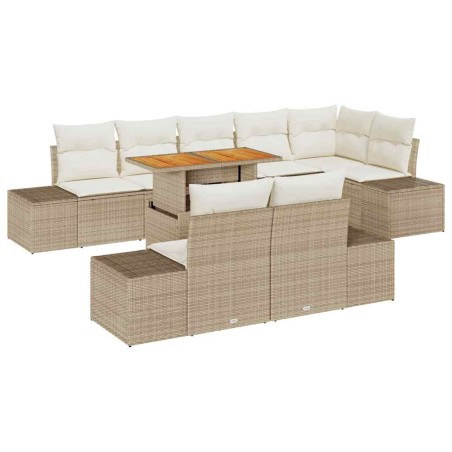 vidaXL Set da pranzo da giardino 9 pezzi con cuscini beige in polirattan e acacia