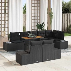 vidaXL Set da pranzo da giardino in 9 pezzi con cuscini in rattan nero e acacia.