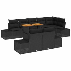 vidaXL Set da pranzo da giardino in 9 pezzi con cuscini in rattan nero e acacia.