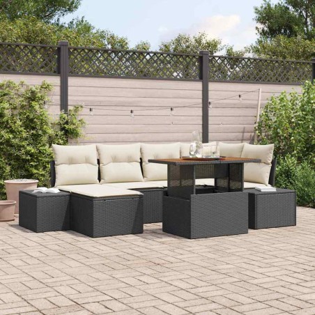 vidaXL Set da giardino di 7 pezzi con cuscini in rattan sintetico e acacia