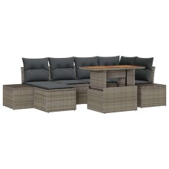 vidaXL Set da pranzo da giardino 7 pezzi con cuscini grigi in rattan sintetico e acacia