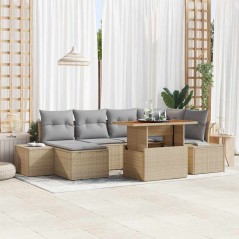 vidaXL Set pranzo da giardino 7 pezzi con cuscini beige in rattan sintetico e acacia