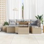 vidaXL Set pranzo da giardino 7 pezzi con cuscini beige in rattan sintetico e acacia