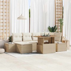 vidaXL Set da Pranzo da Giardino 7 Pezzi con Cuscini Beige in Rattan Sintetico