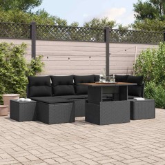 vidaXL Set da pranzo da giardino 7 pezzi con cuscini in rattan sintetico nero e legno di acacia