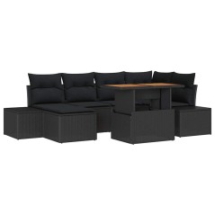 vidaXL Set da pranzo da giardino 7 pezzi con cuscini in rattan sintetico nero e legno di acacia