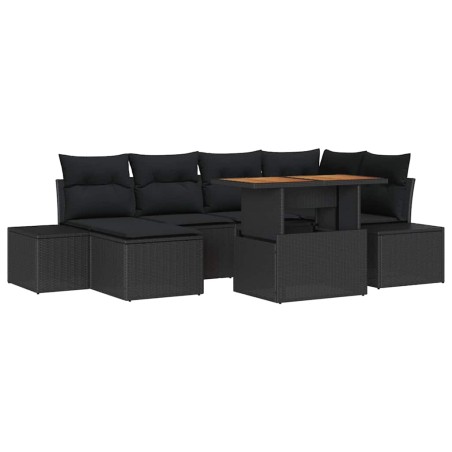 vidaXL Set da pranzo da giardino 7 pezzi con cuscini in rattan sintetico nero e legno di acacia