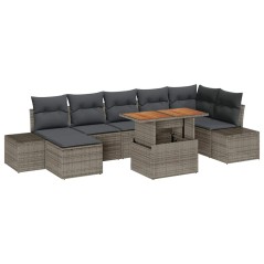 vidaXL Set da Pranzo da Giardino 8 Pezzi con Cuscini Grigi in Rattan Sintetico e Legno di Acacia