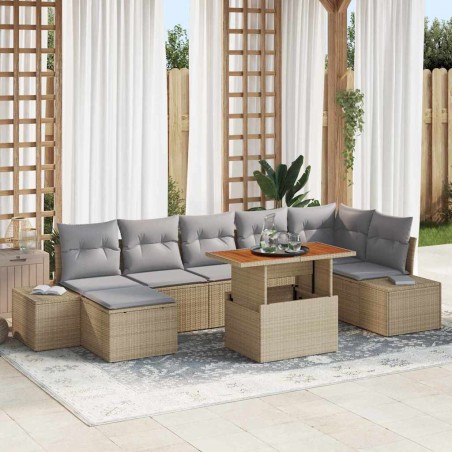 vidaXL Set Pranzo da Giardino 8 Pezzi con Cuscini Beige in Polyrattan Acacia