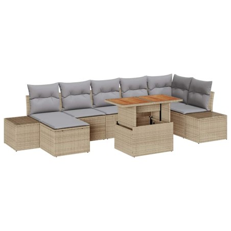 vidaXL Set Pranzo da Giardino 8 Pezzi con Cuscini Beige in Polyrattan Acacia