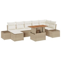 vidaXL Set da Pranzo da Giardino 8 Pezzi con Cuscini Beige in Rattan Sintetico e Acacia