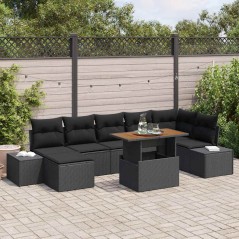 vidaXL Set da Pranzo per Giardino da 8 Pezzi con Cuscini in Rattan Nero e Acacia