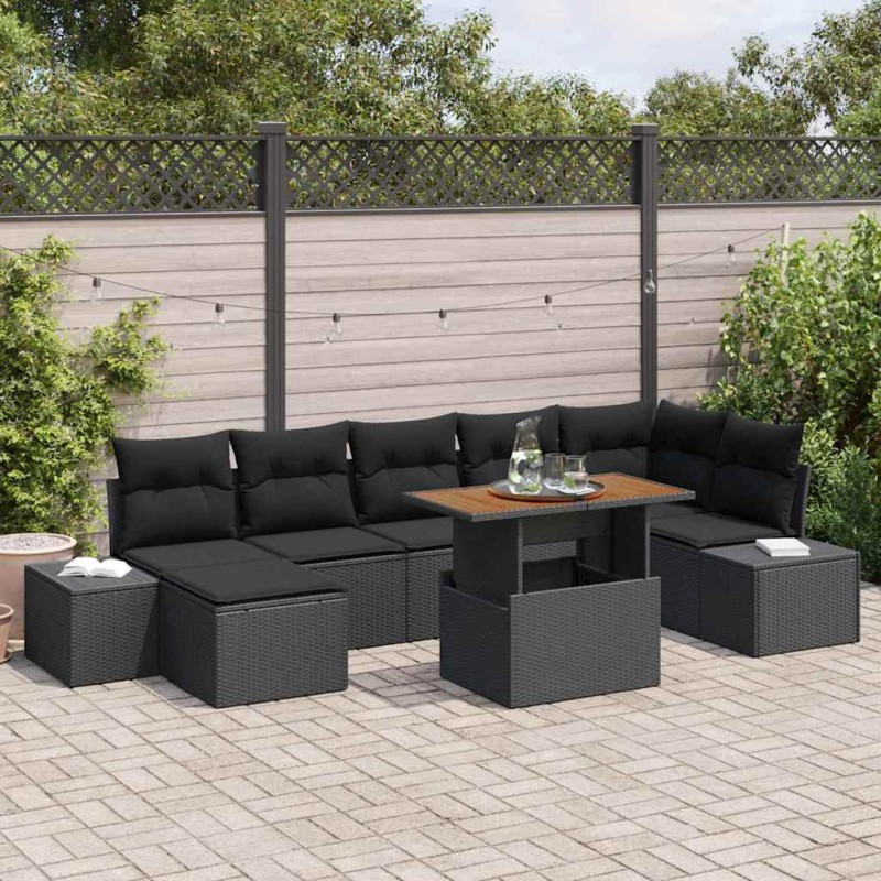 vidaXL Set da Pranzo per Giardino da 8 Pezzi con Cuscini in Rattan Nero e Acacia