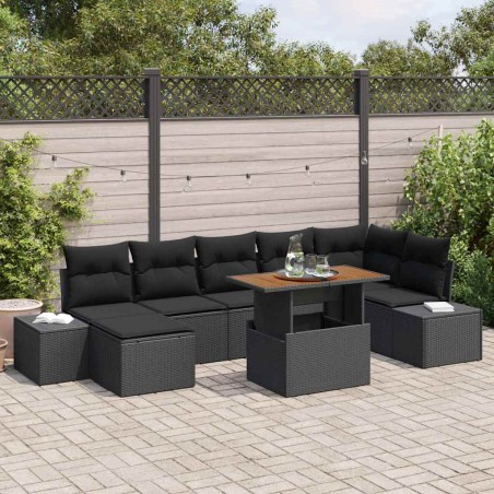 vidaXL Set da Pranzo per Giardino da 8 Pezzi con Cuscini in Rattan Nero e Acacia