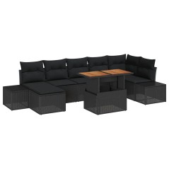 vidaXL Set da Pranzo per Giardino da 8 Pezzi con Cuscini in Rattan Nero e Acacia